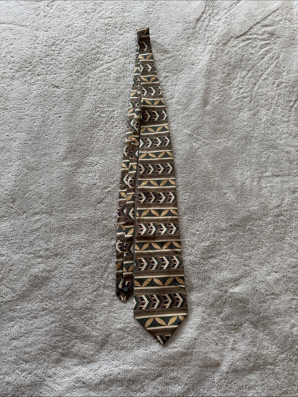 Robert Stock 100% Silk Abstract Geometric Neck Tie Brown Green Made in France
